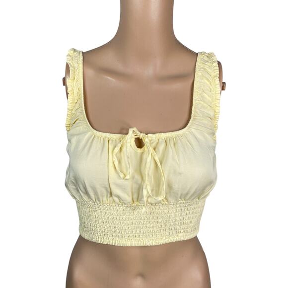 Love Tree Tops - Love Tree NWT Butter Yellow Tencel Milkmaid Crop Top Smocked Coquette Cottage L